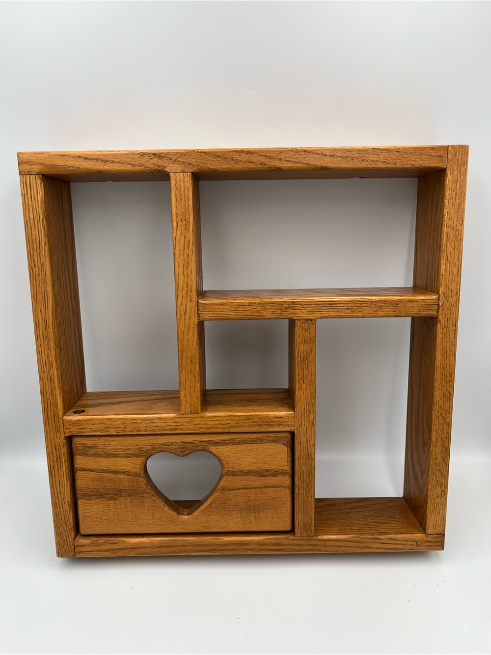 Vintage Solid Oak Wood Heart Door Hanging Wall Shelf 13”X13” Cottagecore Farm